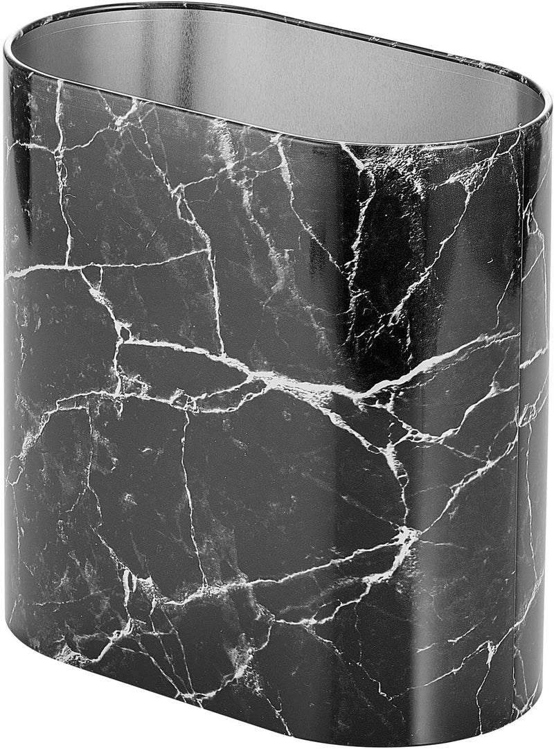 mDesign Slim Pill-Shaped Metal 1.98 Gallon/7 Liter Recycle Trash Can Wastebasket, Garbage Container Bin for Bathrooms, Kitchen, Bedroom, Office, Durable Stainless Steel, Mirri Collection, Black Marble - Image 5