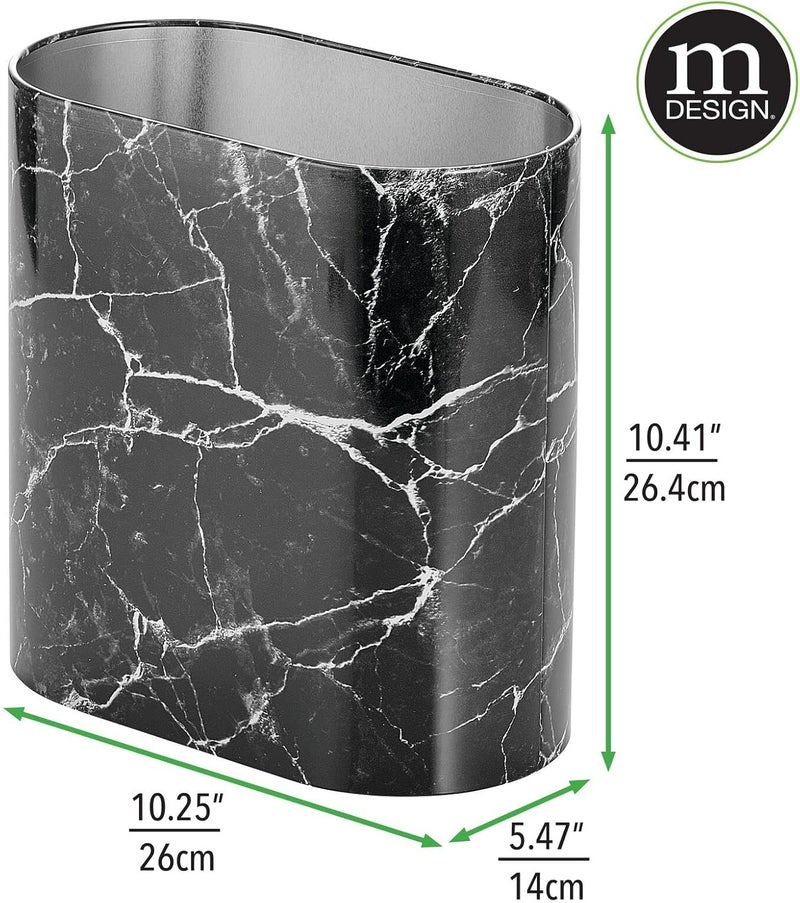 mDesign Slim Pill-Shaped Metal 1.98 Gallon/7 Liter Recycle Trash Can Wastebasket, Garbage Container Bin for Bathrooms, Kitchen, Bedroom, Office, Durable Stainless Steel, Mirri Collection, Black Marble - Image 3
