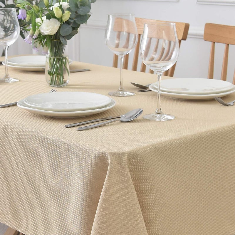 maxmill Rectangle Textured Tablecloth Waterproof Spillproof Wrinkle Free Table Cloth, 52 x 70 Inch, Beige - Image 2