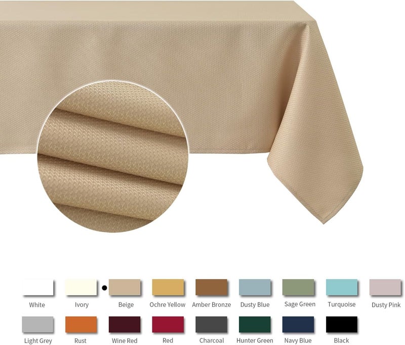 maxmill Rectangle Textured Tablecloth Waterproof Spillproof Wrinkle Free Table Cloth, 52 x 70 Inch, Beige - Image 3