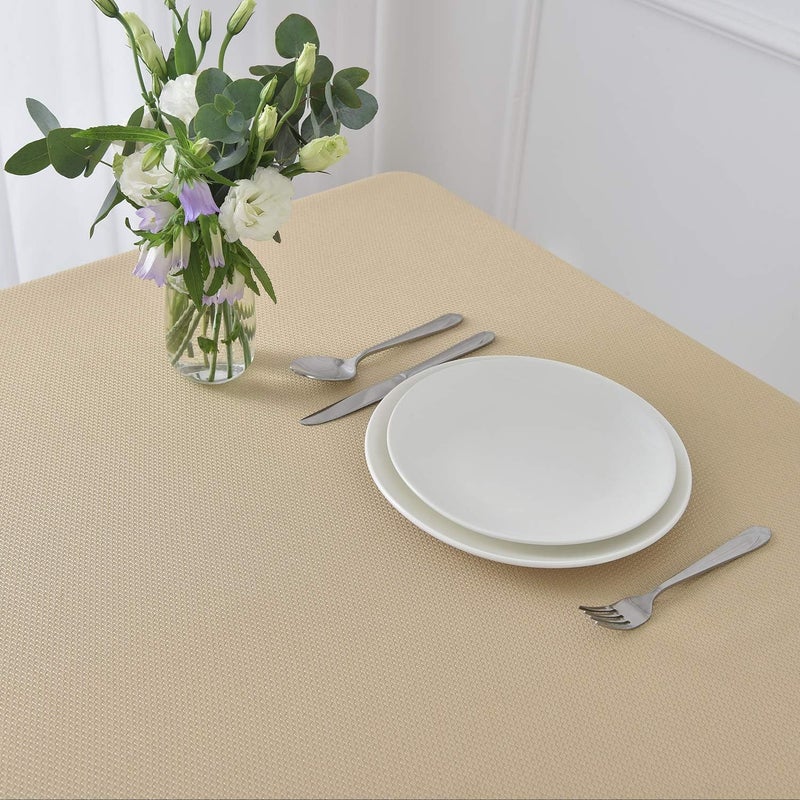 maxmill Rectangle Textured Tablecloth Waterproof Spillproof Wrinkle Free Table Cloth, 52 x 70 Inch, Beige - Image 4