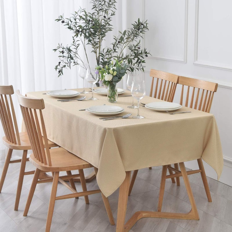 maxmill Rectangle Textured Tablecloth Waterproof Spillproof Wrinkle Free Table Cloth, 52 x 70 Inch, Beige - Image 1