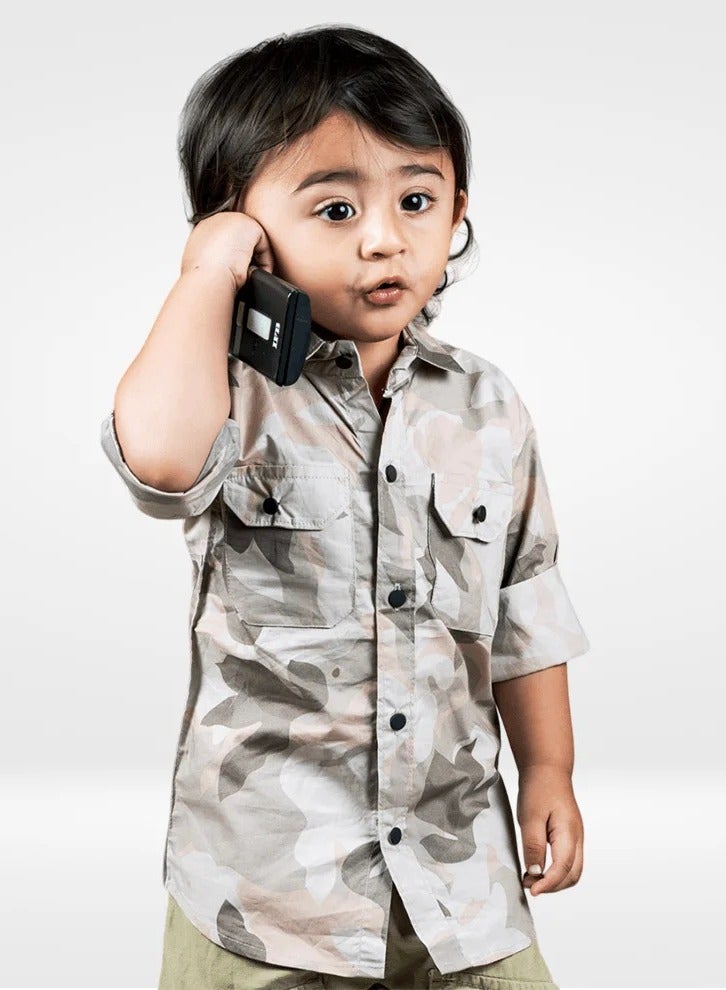 بولكاتوتس قميص مموه بأكمام طويلة من Polka Tots - رمادي ووردي - Image 1