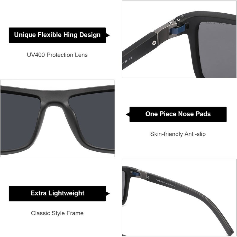 بوكيلار نظارات شمسية قطبية PUKCLAR للرجال خفيفة الوزن إطار TR90 حماية UV400 نظارات شمسية مربعة - Image 3