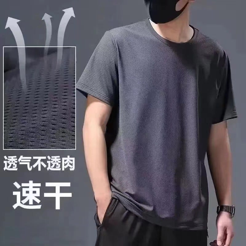 Summer Ice Silk Short Sleeve T-Shirt Men'S Trendy Loose Sports Quick-Drying Mesh Thin Half Sleeve Round Neck T-Shirt Men - Image 4