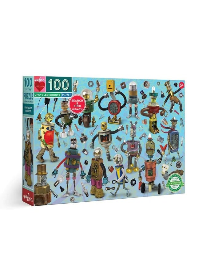 eeboo : Upcycled Robots 100 Piece Puzzle, Perfect Project for Little Hands, Aids in Development of Pattern, Shape, and Color Recognition, Offers Children a Challenge, Perfect for Ages 5 and up - Image 1