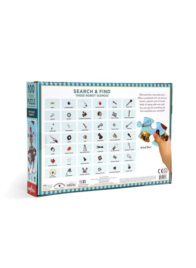 eeboo : Upcycled Robots 100 Piece Puzzle, Perfect Project for Little Hands, Aids in Development of Pattern, Shape, and Color Recognition, Offers Children a Challenge, Perfect for Ages 5 and up - Image 2