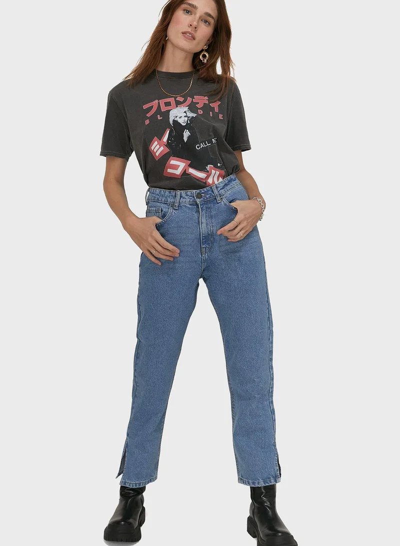 NASTY GAL Split Hem Straight Jeans