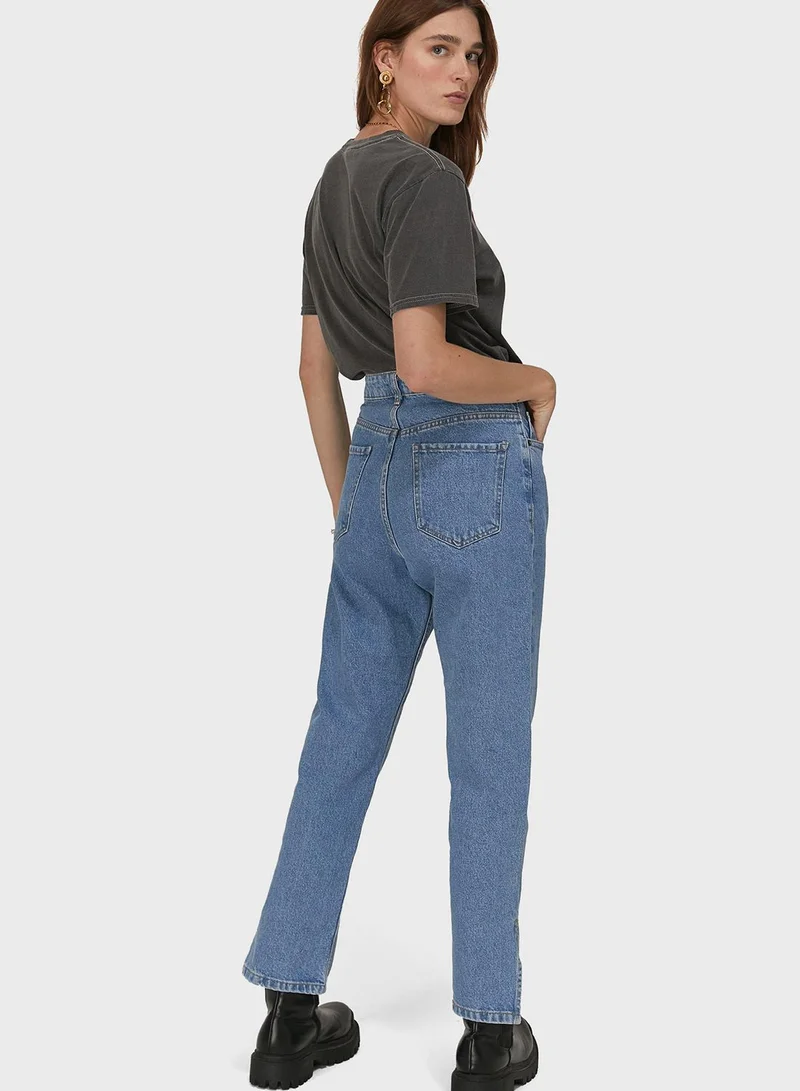 NASTY GAL Split Hem Straight Jeans