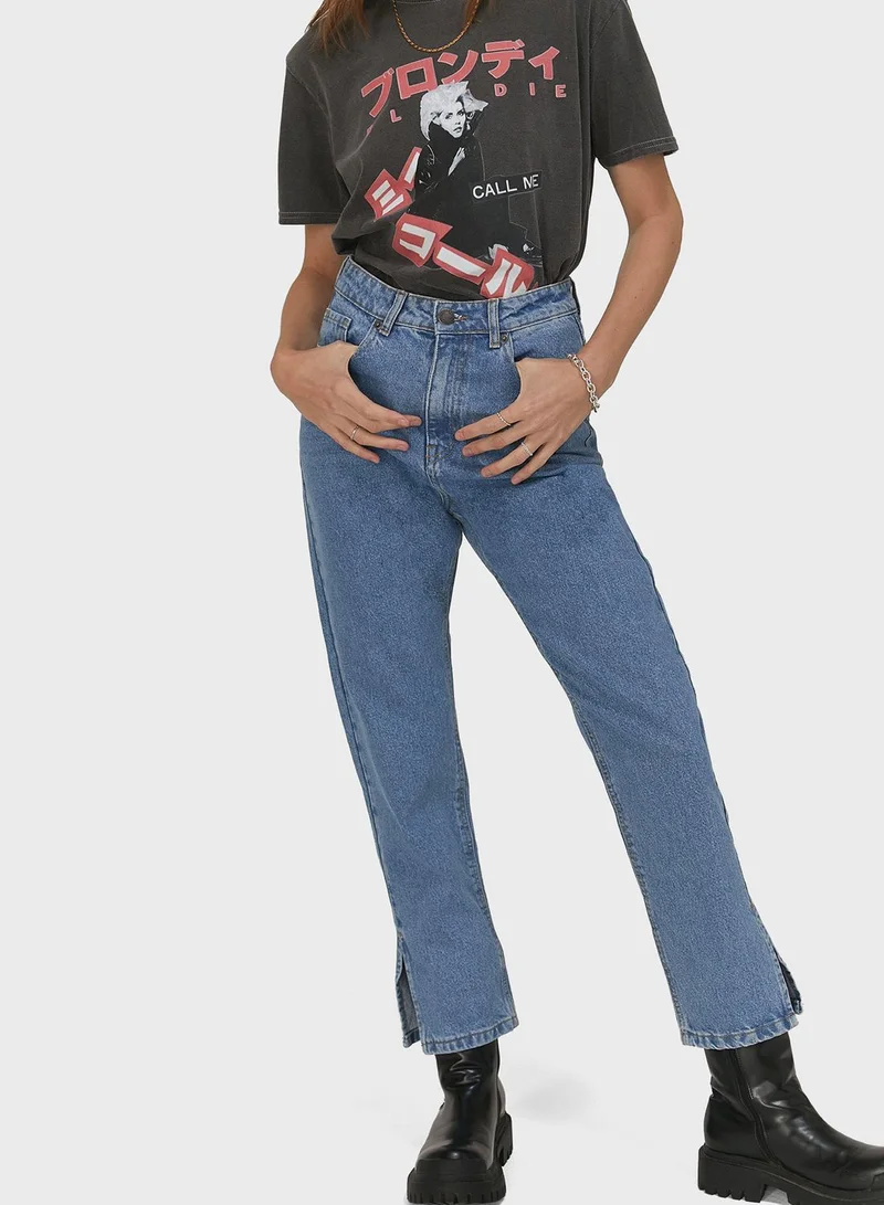 NASTY GAL Split Hem Straight Jeans