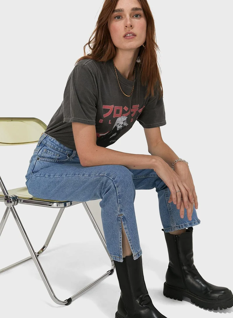 NASTY GAL Split Hem Straight Jeans