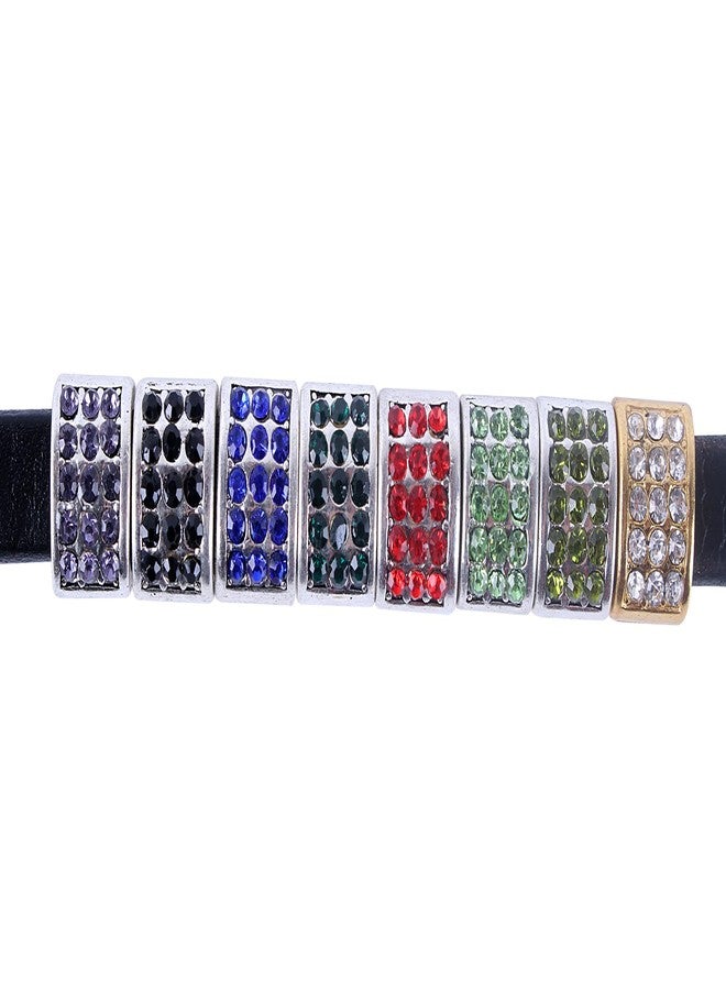 KONMAY Large Hole Spacer Beads with Rhinestones, 20pcs 10.0x6.0mm Flat Hole Mixed Colors Slider Charm Beads for Licorice Leather and Jewelry Making - Image 3