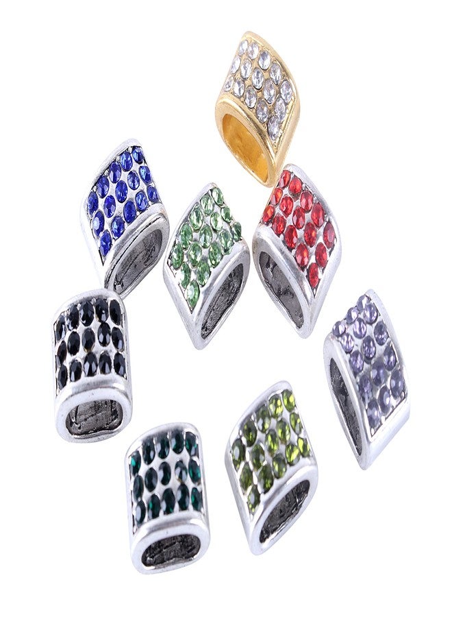 KONMAY Large Hole Spacer Beads with Rhinestones, 20pcs 10.0x6.0mm Flat Hole Mixed Colors Slider Charm Beads for Licorice Leather and Jewelry Making - Image 1