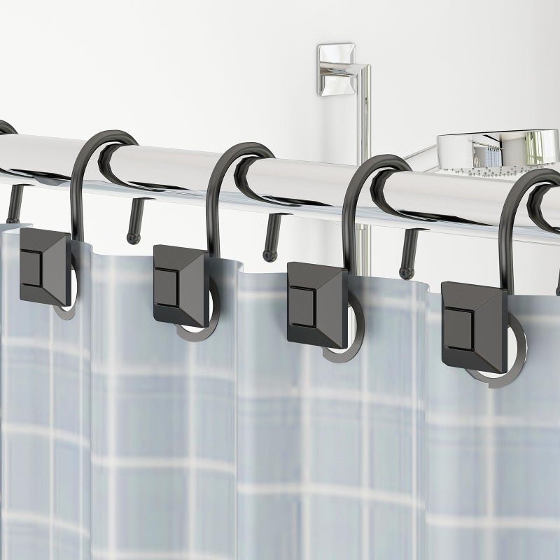 GILLAS Shower Curtain Decorative Hooks, Set of 12 Shower Curtain Rod Rings for Bathroom Rust Resistant Square, Black - Image 4