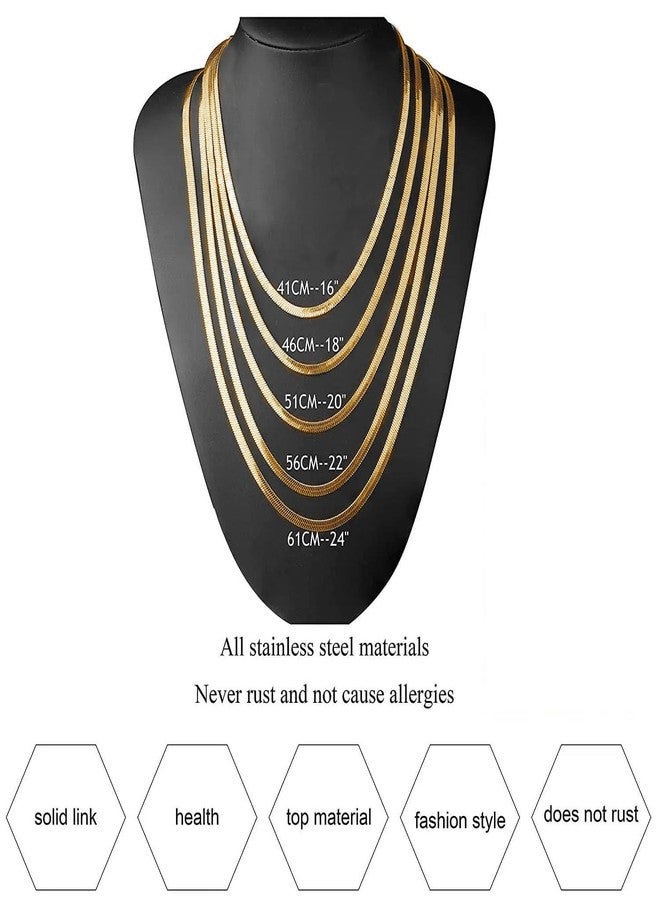VAMA FASHIONS Classic Simple Golden Stainless Steel Flat Snake Western Charm Stylish Herringbone Neck Necklace Chains for Men Boys (4mm Chain, 18 Inches - Base of Neck - Herringbone Necklace) - Image 4