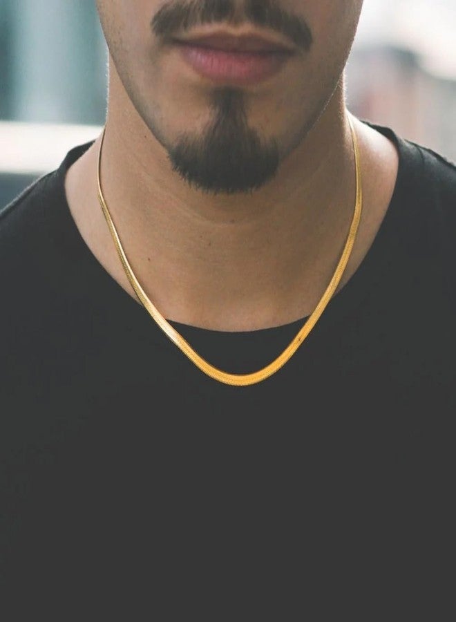 VAMA FASHIONS Classic Simple Golden Stainless Steel Flat Snake Western Charm Stylish Herringbone Neck Necklace Chains for Men Boys (4mm Chain, 18 Inches - Base of Neck - Herringbone Necklace) - Image 2