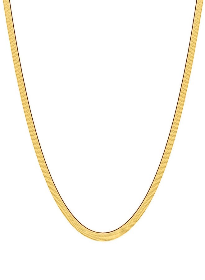 VAMA FASHIONS Classic Simple Golden Stainless Steel Flat Snake Western Charm Stylish Herringbone Neck Necklace Chains for Men Boys (4mm Chain, 18 Inches - Base of Neck - Herringbone Necklace) - Image 1