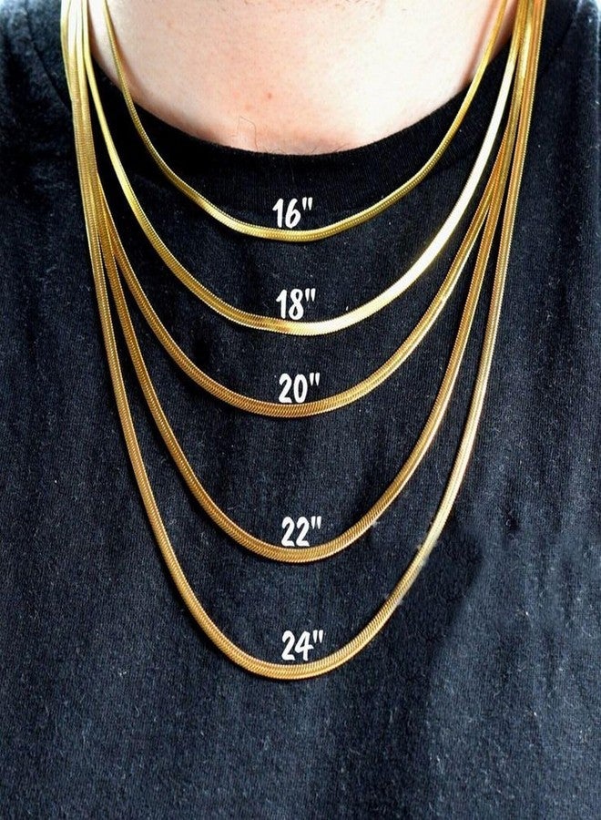 VAMA FASHIONS Classic Simple Golden Stainless Steel Flat Snake Western Charm Stylish Herringbone Neck Necklace Chains for Men Boys (4mm Chain, 18 Inches - Base of Neck - Herringbone Necklace) - Image 3