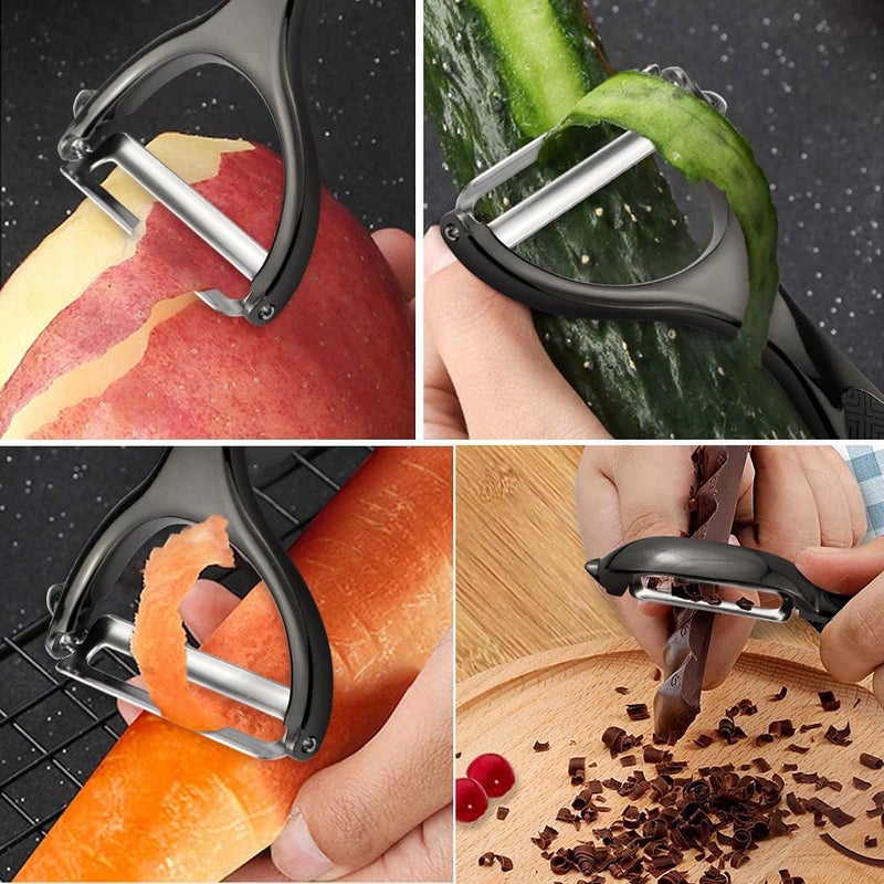 Leaflai Vegetable Peeler, Potato Peelers for Kitchen Stainless Steel Multi-function Set Fruit Peeler For Kitchen and Household Tools Y & I Shape Swivel Blades for Fruit Vegetables(Black) - Image 4