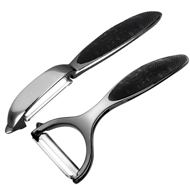 Leaflai Vegetable Peeler, Potato Peelers for Kitchen Stainless Steel Multi-function Set Fruit Peeler For Kitchen and Household Tools Y & I Shape Swivel Blades for Fruit Vegetables(Black) - Image 1