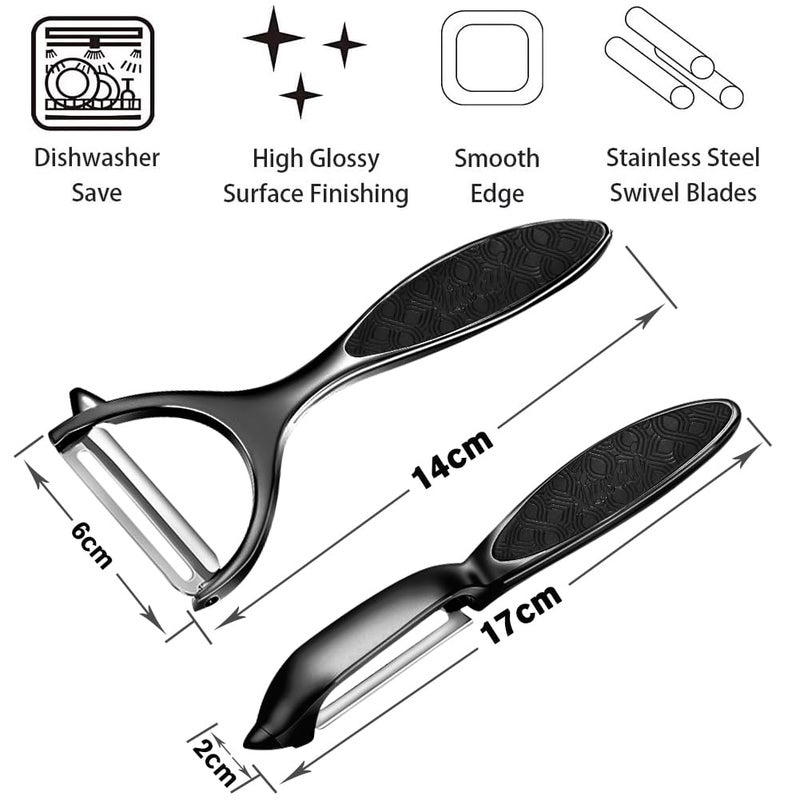 Leaflai Vegetable Peeler, Potato Peelers for Kitchen Stainless Steel Multi-function Set Fruit Peeler For Kitchen and Household Tools Y & I Shape Swivel Blades for Fruit Vegetables(Black) - Image 2