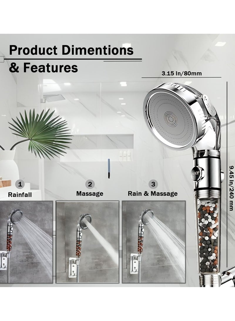 Shower Head 3 Modes High Pressure Handheld Showerhead Help Reduces hair loss, Shower Filter Rainfall Spa Water Saving, Purifies Water, Remove Chlorine  - Image 2