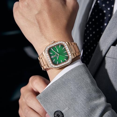 LONGBO Monarch 83822 Analog Watch with Sculpted Square Dial, Studded Bezel Detailing, Stainless Steel Bracelet & Day–Date Display | Men | Office, Business, Formal & Gifting - Image 3
