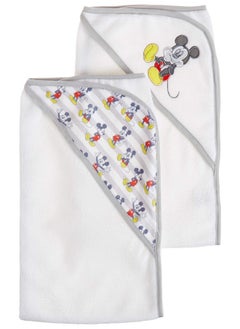 Cudlie Disney Mickey Mouse Baby Boys 2 Pack Rolled Hooded Towels On Header Card  - Image 1