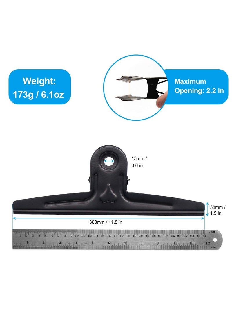 SOLARAE 11.8 Inch Large Clips, Stainless Steel Jumbo Giant Paper Clamps, Metal File Money Binder Clamps Clips for Home Office School Supplies, 2 Pack Black - Image 4