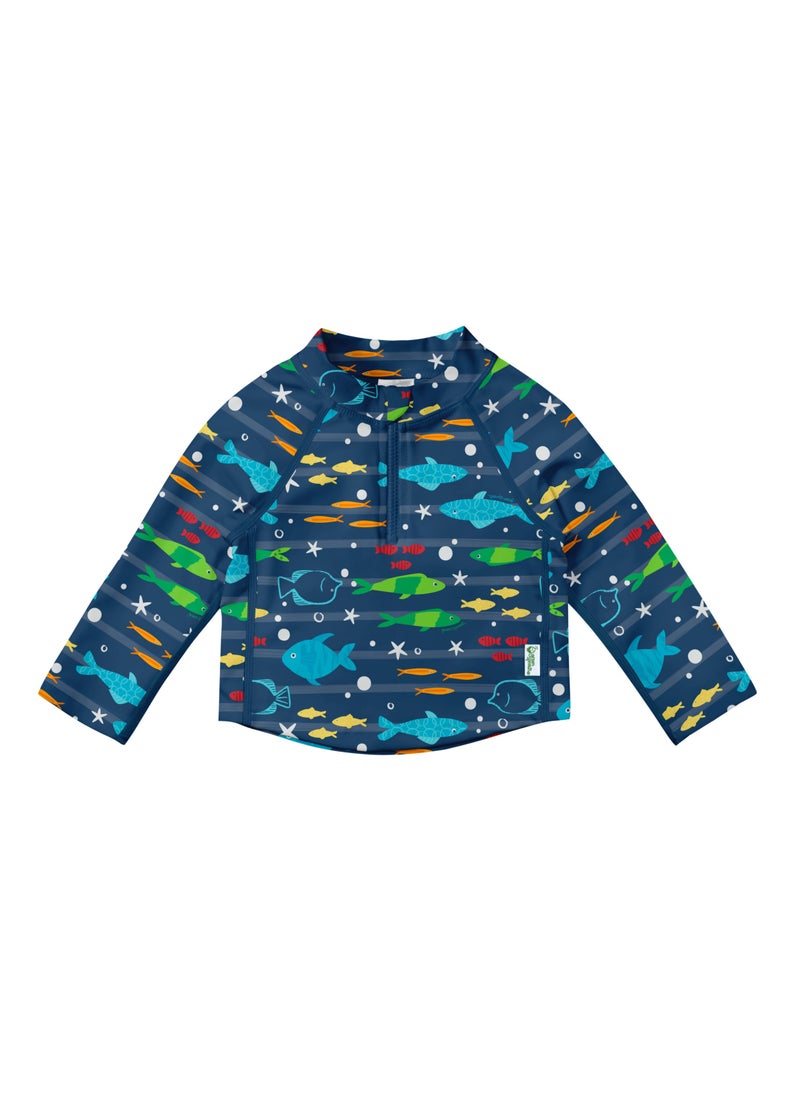 green sprouts Green Sprouts Long Sleeve Zip Rashguard Shirt-Navy Fish-3T  - Image 1
