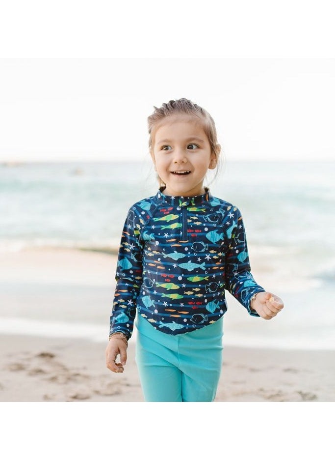 green sprouts Green Sprouts Long Sleeve Zip Rashguard Shirt-Navy Fish-3T  - Image 4