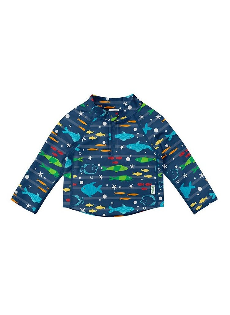 green sprouts Green Sprouts Long Sleeve Zip Rashguard Shirt-Navy Fish-3T  - Image 5