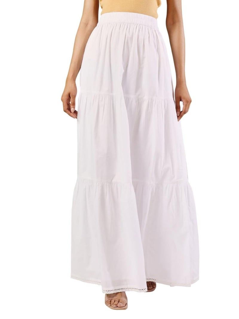 FIORRA Women's White Cotton Tiered Maxi Skirt BTM024 - Image 1