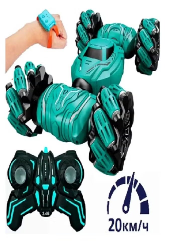 Self-Rotating Stunt Car, 27Cm Remote Control Stunt Car With Hand Control (Watch And Remote Control) Multi-Color - Image 1