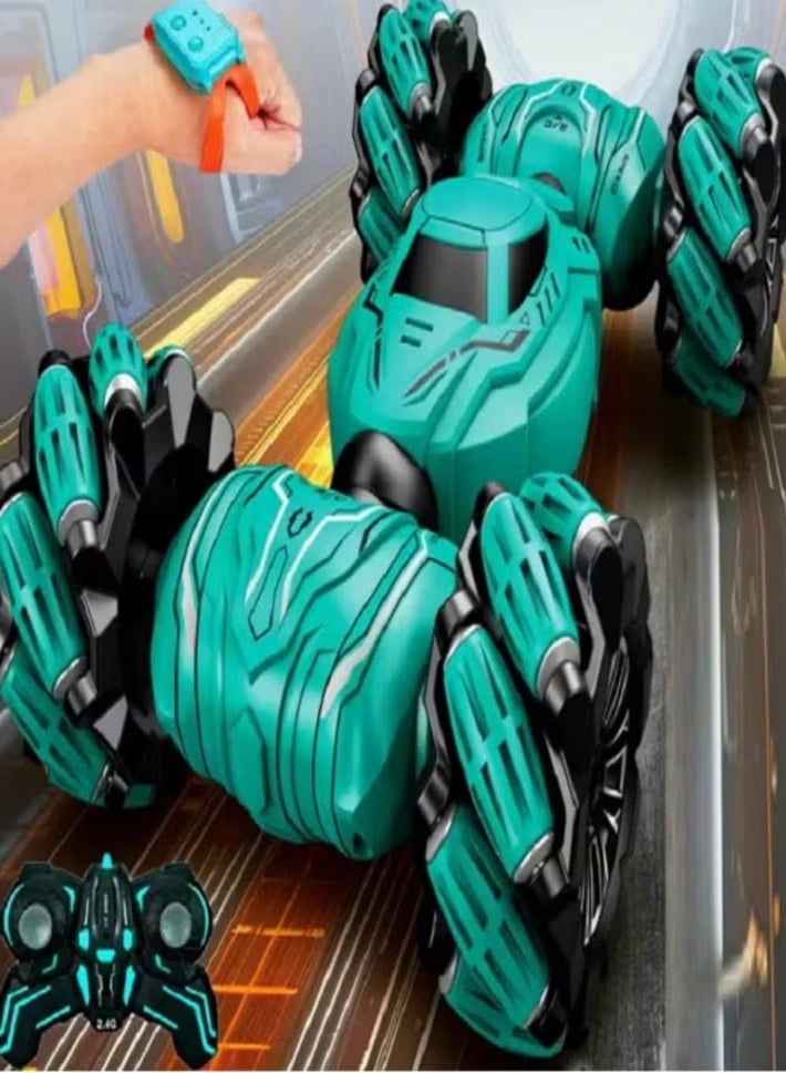 Self-Rotating Stunt Car, 27Cm Remote Control Stunt Car With Hand Control (Watch And Remote Control) Multi-Color - Image 2