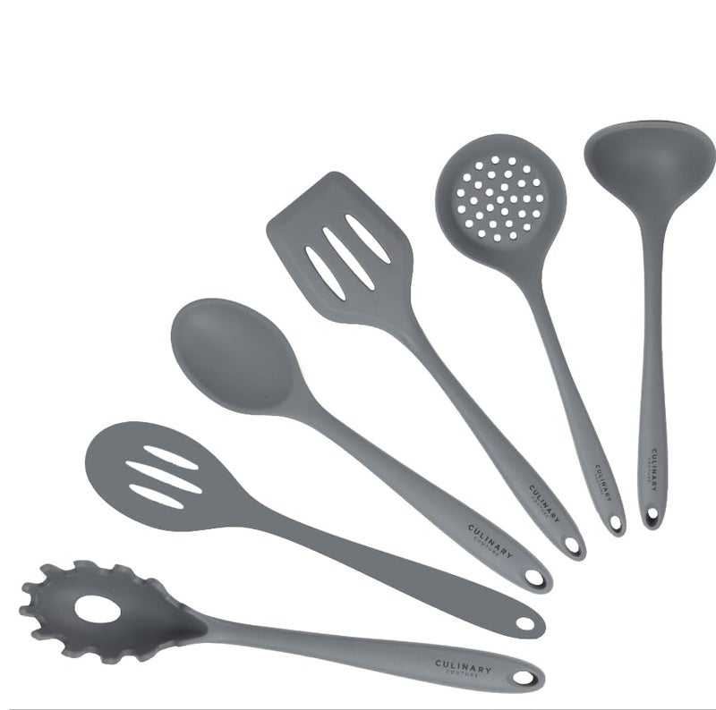 Culinary Couture Grey Silicone Kitchen Utensils Set of 6 NonStick HeatResistant Silicone Kitchen Utensils Set with Steel Inner Core