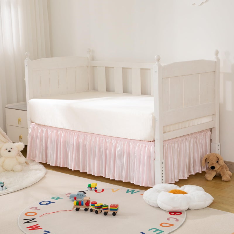 Counfeisly Blush Pink Satin Crib Bed Skirt, 52" x 28" with 14" Drop Silky Soft Baby Crib Skirt for Baby Girls or Boys, Fit for Standard Crib & Toddler Bedding - Image 2