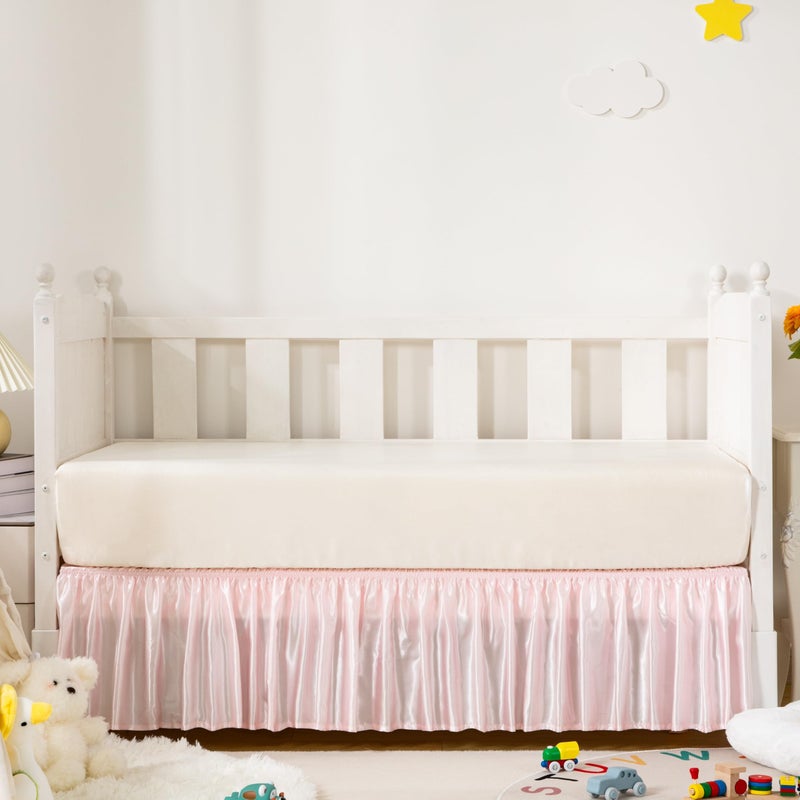 Counfeisly Blush Pink Satin Crib Bed Skirt, 52" x 28" with 14" Drop Silky Soft Baby Crib Skirt for Baby Girls or Boys, Fit for Standard Crib & Toddler Bedding - Image 1