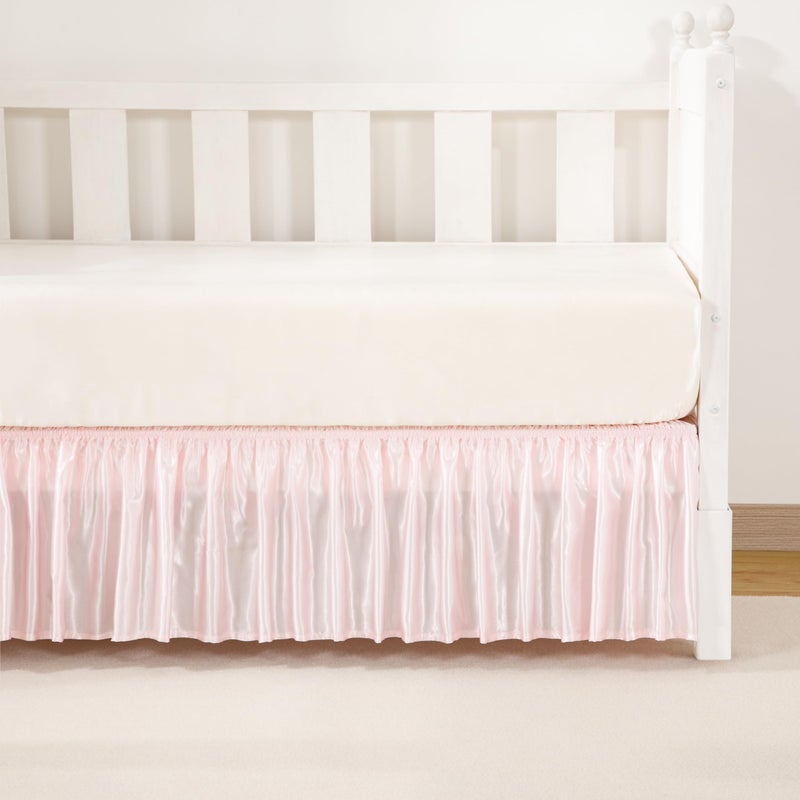 Counfeisly Blush Pink Satin Crib Bed Skirt, 52" x 28" with 14" Drop Silky Soft Baby Crib Skirt for Baby Girls or Boys, Fit for Standard Crib & Toddler Bedding - Image 3