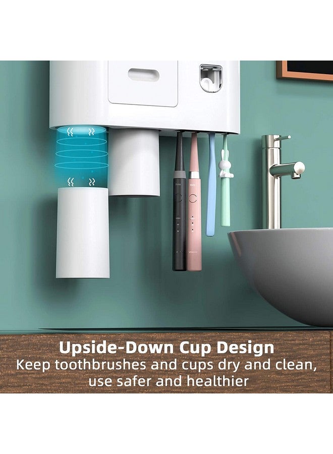 Tyzag Toothbrush Holder Wall Mounted, Automatic Toothpaste Dispenser Squeezer Kit -Magnetic Toothbrush Holder for Bathroom, 4 Brush Slots 2 Cups 1 Cosmetic Drawer1 Large Storage Tray (2 Cup, Grey) - Image 4