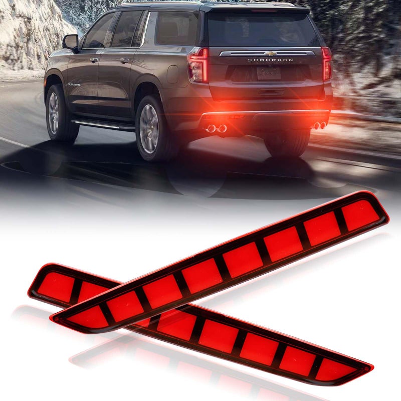 PGTOPONE LED Rear Bumper Reflectors Light Fog Brake Tail Lamps Compatible with Chevrolet Chevy Suburban Tahoe GMC Yukon Denali 20212024 OEM Stock Reflector Turn Signal Light RED