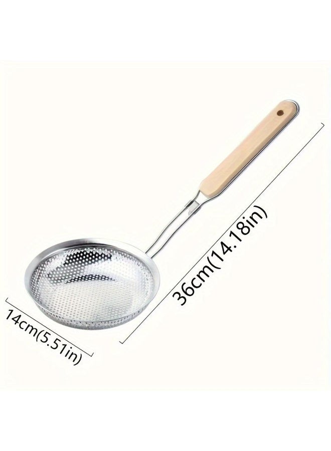 Deluxe Stainless Steel Fine Mesh Colander with Ergonomic Wooden Handle - Premium Skimmer Spoon for Efficient Cooking, Food Preparation
