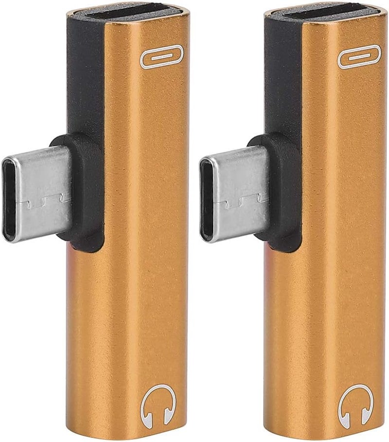 Gold 2 in 1 USB C to 3.5mm Audio Adapter Cable Headphone Splitter 2 Pcs - Image 1