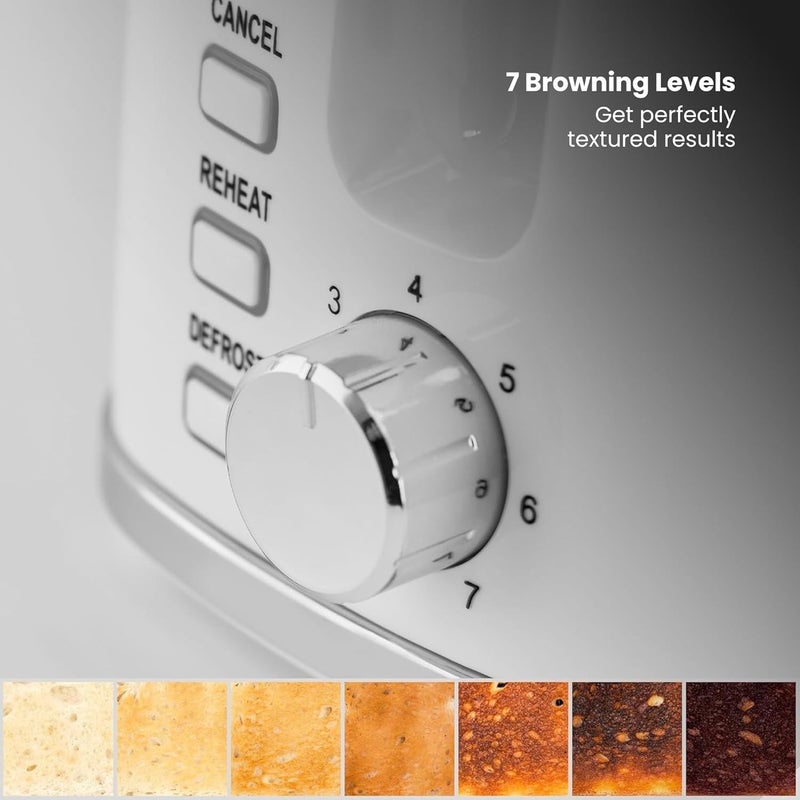 Tower محمصة ويندسور 2 شريحة مع فتحات ذاتية التمركز، 7 مستويات تحمير، 800 واط تسخين سريع، إعادة تسخين وتذويب، إيقاف تلقائي، صينية فتات قابلة للإزالة، تصميم بريطاني، ضمان لمدة 2 سنة - Image 4