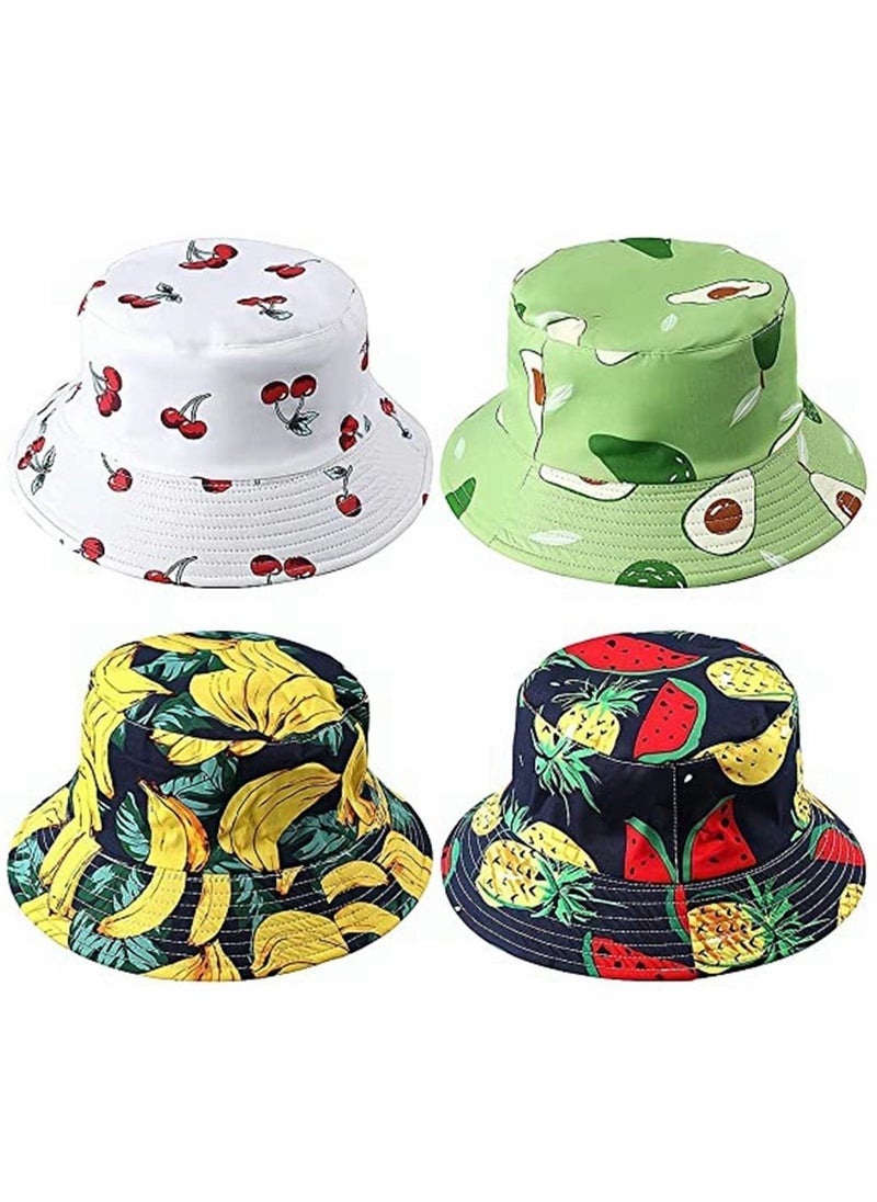 Y&D - Unisex Print Bucket Hats, Cotton Beach Sun Hat for Women, Summer Travel Visor, Packable Hat, Outdoor Reversible Cap Women Men, Double Sides Wear, 4 Pack - Image 1