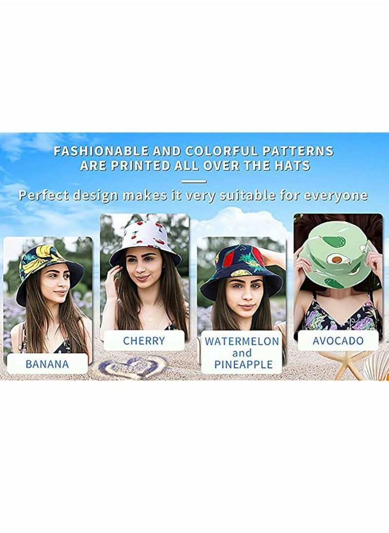 Y&D - Unisex Print Bucket Hats, Cotton Beach Sun Hat for Women, Summer Travel Visor, Packable Hat, Outdoor Reversible Cap Women Men, Double Sides Wear, 4 Pack - Image 1