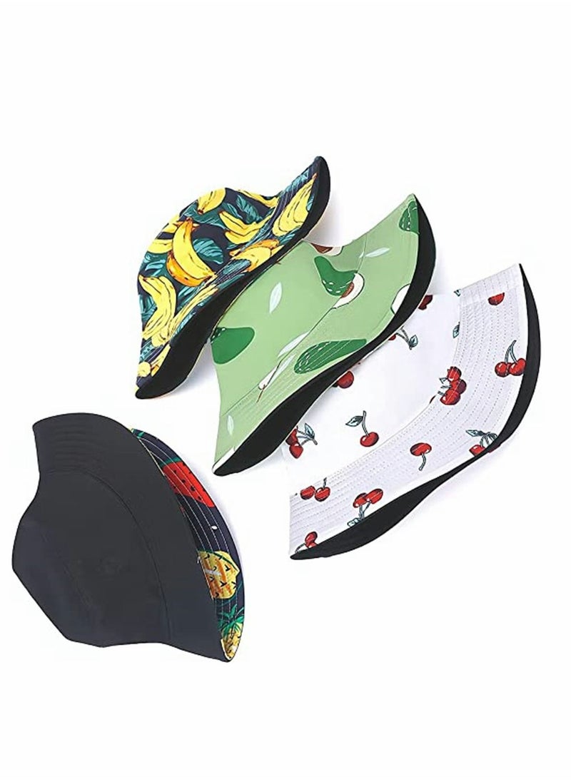 Y&D - Unisex Print Bucket Hats, Cotton Beach Sun Hat for Women, Summer Travel Visor, Packable Hat, Outdoor Reversible Cap Women Men, Double Sides Wear, 4 Pack - Image 1
