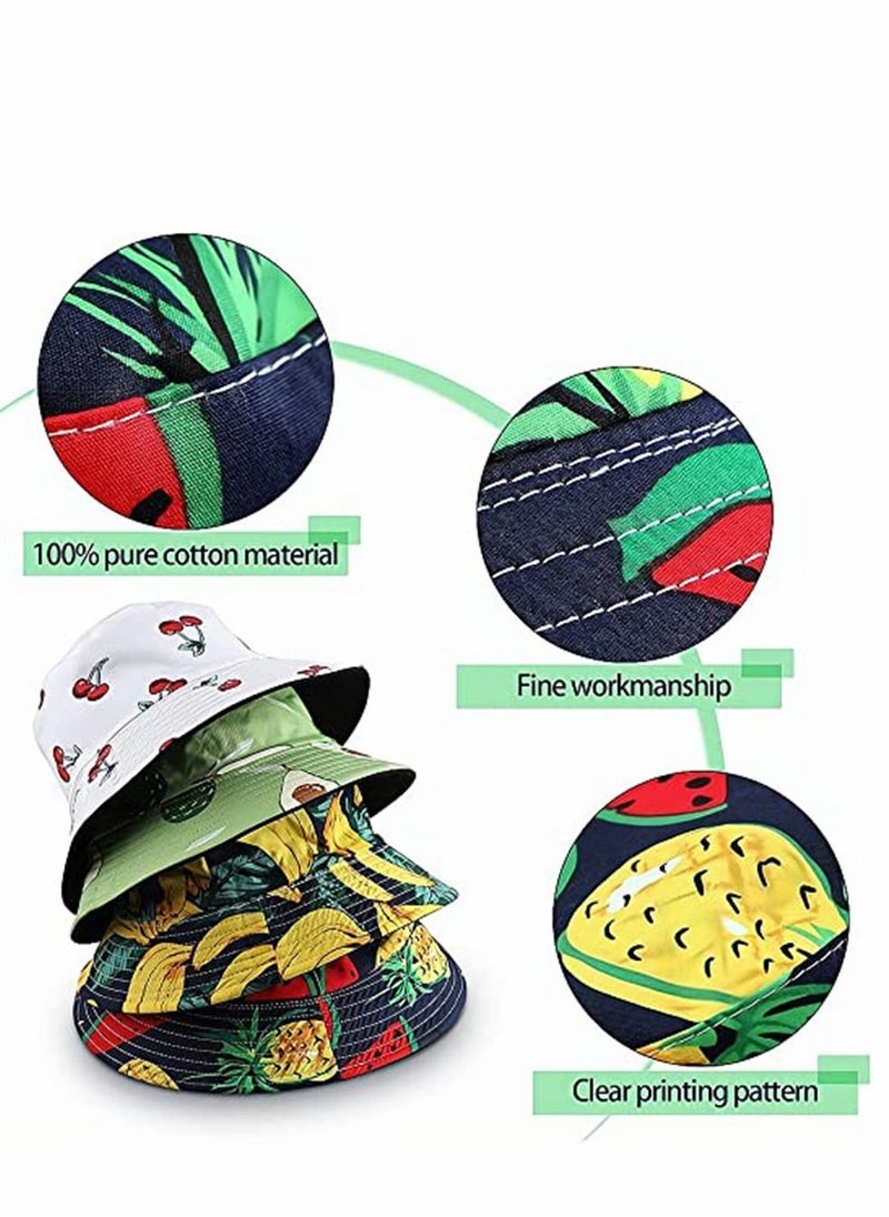Y&D - Unisex Print Bucket Hats, Cotton Beach Sun Hat for Women, Summer Travel Visor, Packable Hat, Outdoor Reversible Cap Women Men, Double Sides Wear, 4 Pack - Image 1