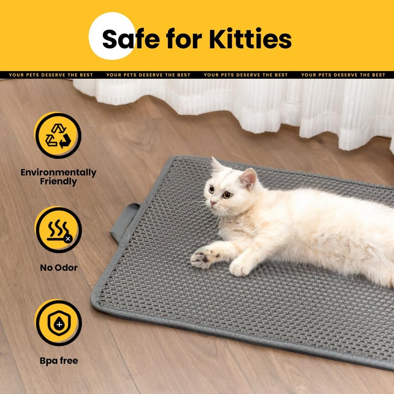 Polarduck Cat Litter Mat-30"X24" Large Litter Box Mat for Kitty, EVA Honeycomb Double Layer Design, Urine & Waterproof with Unique Handle, Less Waste, Easier To Clean,Non Slip, Gray - Image 5