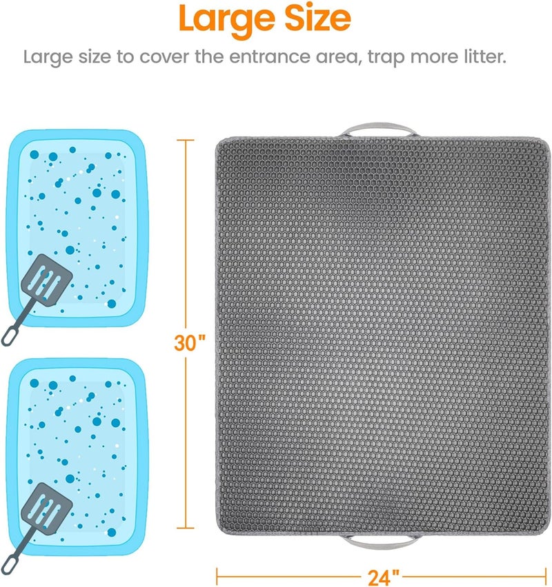 Polarduck Cat Litter Mat-30"X24" Large Litter Box Mat for Kitty, EVA Honeycomb Double Layer Design, Urine & Waterproof with Unique Handle, Less Waste, Easier To Clean,Non Slip, Gray - Image 3